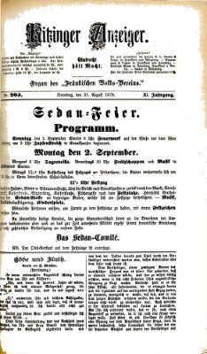 Kitzinger Anzeiger Samstag 31. August 1878