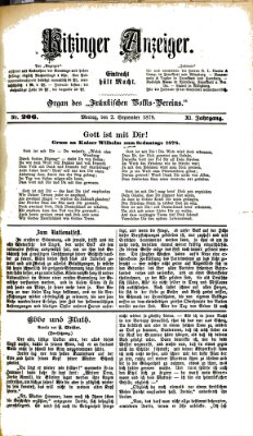 Kitzinger Anzeiger Montag 2. September 1878