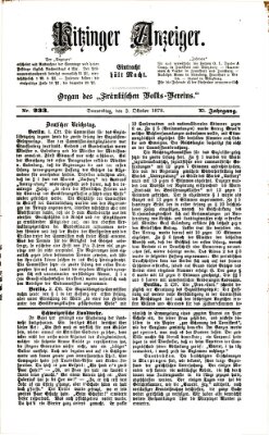 Kitzinger Anzeiger Donnerstag 3. Oktober 1878