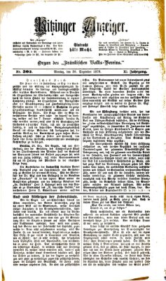 Kitzinger Anzeiger Montag 30. Dezember 1878