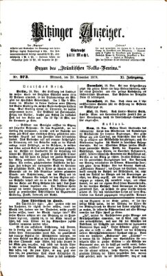 Kitzinger Anzeiger Mittwoch 20. November 1878