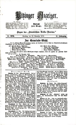 Kitzinger Anzeiger Samstag 23. November 1878