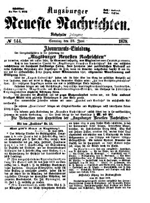 Augsburger neueste Nachrichten Sonntag 23. Juni 1878