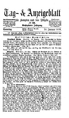 Tag- und Anzeigeblatt für Kempten und das Allgäu Sonntag 13. Januar 1878