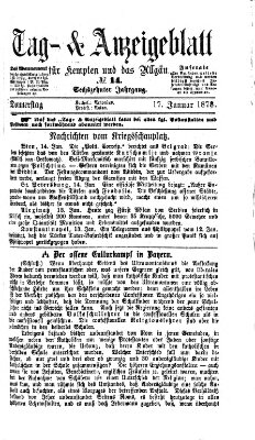 Tag- und Anzeigeblatt für Kempten und das Allgäu Donnerstag 17. Januar 1878