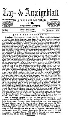 Tag- und Anzeigeblatt für Kempten und das Allgäu Freitag 25. Januar 1878