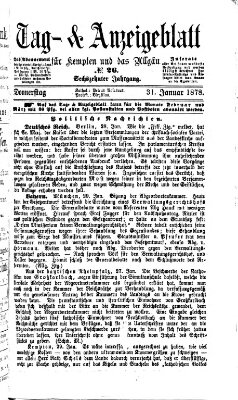 Tag- und Anzeigeblatt für Kempten und das Allgäu Donnerstag 31. Januar 1878