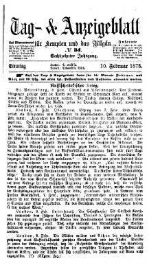 Tag- und Anzeigeblatt für Kempten und das Allgäu Sonntag 10. Februar 1878