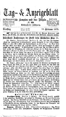 Tag- und Anzeigeblatt für Kempten und das Allgäu Dienstag 12. Februar 1878