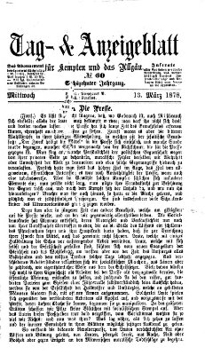 Tag- und Anzeigeblatt für Kempten und das Allgäu Mittwoch 13. März 1878