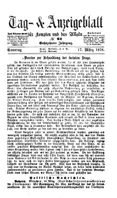 Tag- und Anzeigeblatt für Kempten und das Allgäu Sonntag 17. März 1878