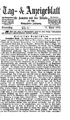 Tag- und Anzeigeblatt für Kempten und das Allgäu Donnerstag 11. April 1878