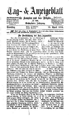 Tag- und Anzeigeblatt für Kempten und das Allgäu Samstag 13. April 1878