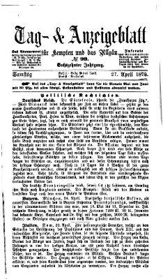 Tag- und Anzeigeblatt für Kempten und das Allgäu Samstag 27. April 1878