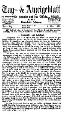 Tag- und Anzeigeblatt für Kempten und das Allgäu Donnerstag 9. Mai 1878