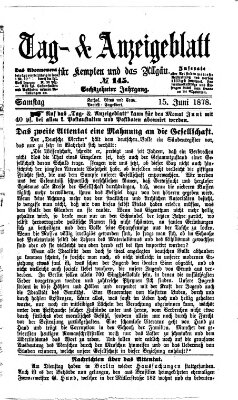 Tag- und Anzeigeblatt für Kempten und das Allgäu Samstag 15. Juni 1878