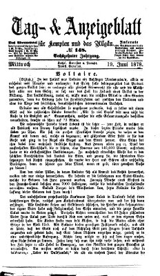 Tag- und Anzeigeblatt für Kempten und das Allgäu Mittwoch 19. Juni 1878