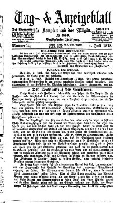 Tag- und Anzeigeblatt für Kempten und das Allgäu Donnerstag 4. Juli 1878