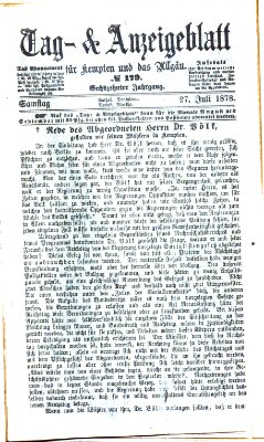 Tag- und Anzeigeblatt für Kempten und das Allgäu Samstag 27. Juli 1878