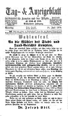 Tag- und Anzeigeblatt für Kempten und das Allgäu Sonntag 28. Juli 1878