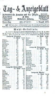 Tag- und Anzeigeblatt für Kempten und das Allgäu Donnerstag 1. August 1878