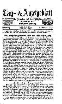 Tag- und Anzeigeblatt für Kempten und das Allgäu Sonntag 8. September 1878