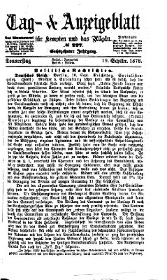 Tag- und Anzeigeblatt für Kempten und das Allgäu Donnerstag 19. September 1878