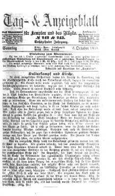 Tag- und Anzeigeblatt für Kempten und das Allgäu Sonntag 6. Oktober 1878