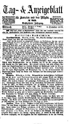 Tag- und Anzeigeblatt für Kempten und das Allgäu Mittwoch 9. Oktober 1878