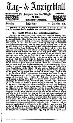 Tag- und Anzeigeblatt für Kempten und das Allgäu Dienstag 15. Oktober 1878