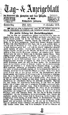 Tag- und Anzeigeblatt für Kempten und das Allgäu Donnerstag 17. Oktober 1878