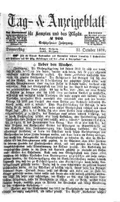 Tag- und Anzeigeblatt für Kempten und das Allgäu Donnerstag 31. Oktober 1878