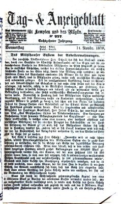 Tag- und Anzeigeblatt für Kempten und das Allgäu Donnerstag 14. November 1878