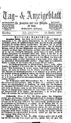 Tag- und Anzeigeblatt für Kempten und das Allgäu Samstag 23. November 1878