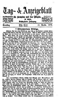 Tag- und Anzeigeblatt für Kempten und das Allgäu Samstag 21. Dezember 1878