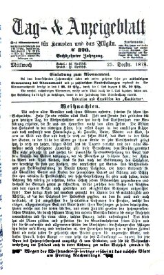 Tag- und Anzeigeblatt für Kempten und das Allgäu Mittwoch 25. Dezember 1878