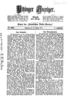 Kitzinger Anzeiger Samstag 18. August 1877