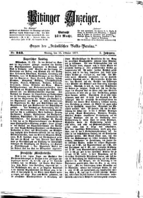 Kitzinger Anzeiger Montag 15. Oktober 1877