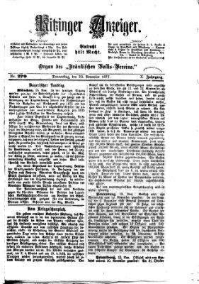 Kitzinger Anzeiger Donnerstag 15. November 1877