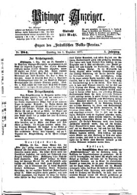 Kitzinger Anzeiger Samstag 1. Dezember 1877