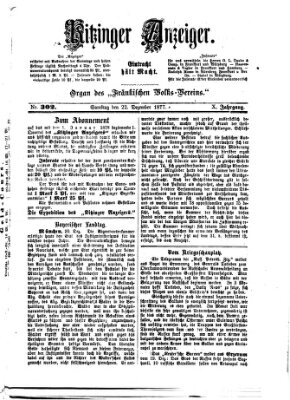 Kitzinger Anzeiger Samstag 22. Dezember 1877