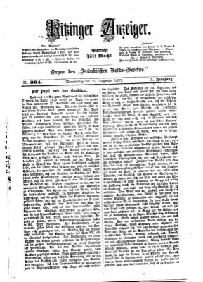 Kitzinger Anzeiger Donnerstag 27. Dezember 1877